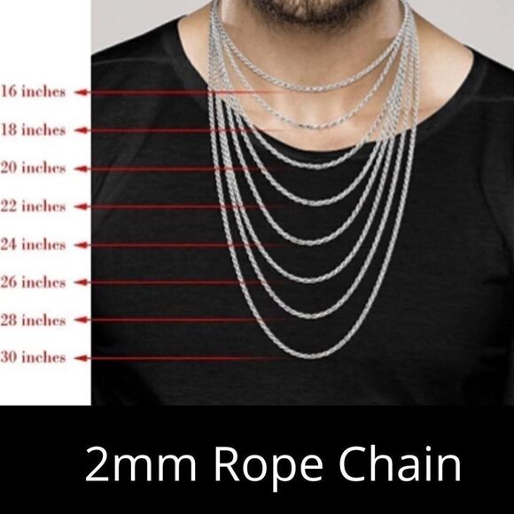 Mens Solid 925 Sterling Silver Rope Chain Necklace - Picture 1 of 8